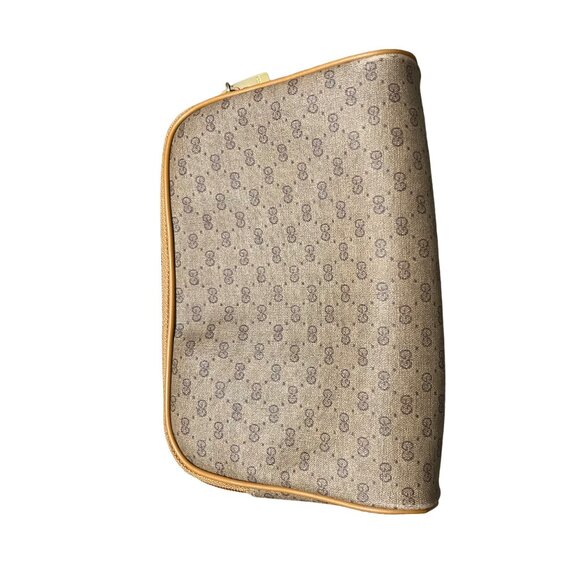 VIntage Gucci Tan Brown Monogram Make Up Bag Pouch Zip Top - Picture 3 of 10